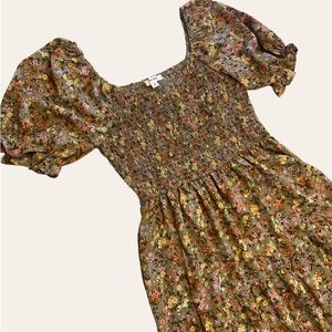 Boutique Smocked Floral Fall Midi Dress